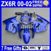 7Gifts Livre Personalizado quente durante todo o brilho azul para a Kawasaki 00 01 02 ZX6R ZX636 MK # 740 ZX636 2000 2001 2002 ZX6R ZX 6R carenagens azul escuro