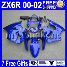 7gifts Free Custom HOT ALL Gloss blue For KAWASAKI 00 01 02 ZX-6R ZX636 MK#740 ZX-636 2000 2001 2002 ZX6R ZX 6R Fairings dark blue