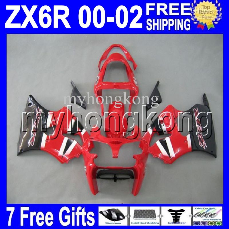 7gifts Free Custom HOT red white black For KAWASAKI ZX-6R 00 01 02 ZX636 ZX-636 ZX6R Hot red MK#715 ZX 6R 636 2000 2001 2002 Fairing