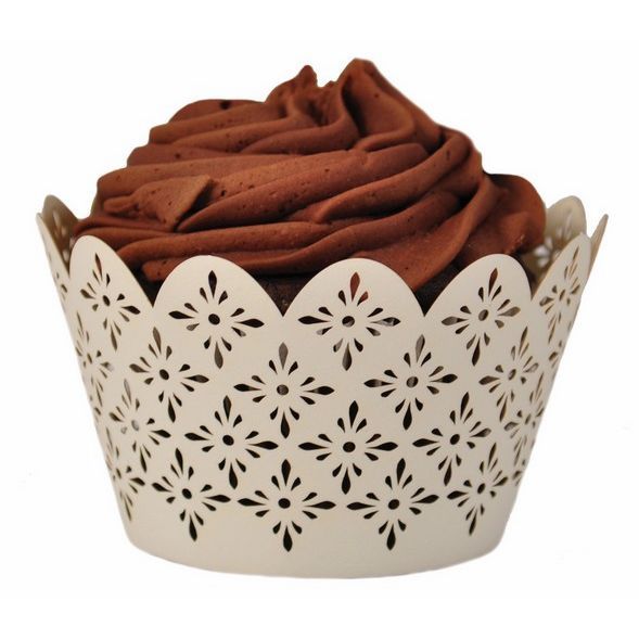 Retro Flower Lace Ivory Cupcake Wrappers Wedding Party Decor Cake Wraps