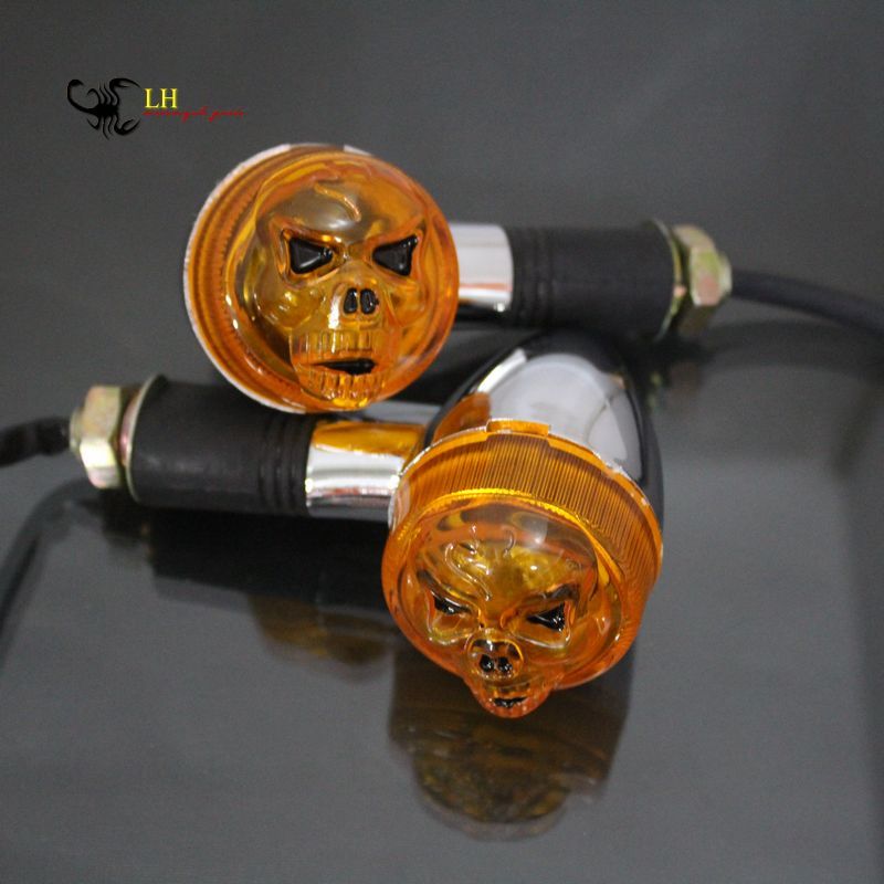 Motorcycle Black Skeleton Skull LED Turn Signal Lights For Honda Shadow