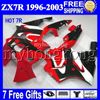 7gifts dla Kawasaki Hot Red Black 96-03 ZX7R 1996 1997 1998 1999 2000 2001 2002 2003 MK # 1234 ZX-7R ZX 7R Zestaw do błonnika Czerwony płomienie czarny