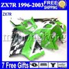7Gifts för Kawasaki Green White Black 96-03 ZX7R 1996 1997 1998 1999 2000 2001 2002 2003 MK # 1225 ZX-7R ZX 7R Fairing Green Black Kit
