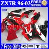 7gifts For KAWASAKI HOT red black 96-03 ZX7R 96 97 98 99 00 01 02 03 1996 1997 2003 MK#1434 ZX-7R ZX 7R Fairing Kit Red flames black
