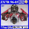 KAWASAKI HOT için 7gifts 96 97 98 99 00 01 02 03 1996 1997 2003 MK # 1434 ZX7R ZX 7R Fairing Kiti Kırmızı alevler siyah siyah 96-03 ZX7R kırmızı