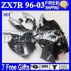 7gifts For KAWASAKI HOT red black 96-03 ZX7R 96 97 98 99 00 01 02 03 1996 1997 2003 MK#1434 ZX-7R ZX 7R Fairing Kit Red flames black