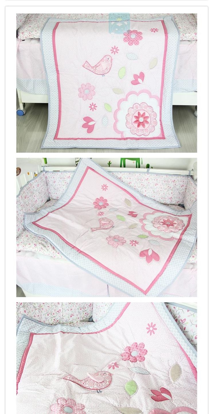 New Baby Crib Cot Bedding Set Quilt Bumper Sheet Dust Ruffle Pink