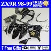 ouro negro 7Gifts 100% NOVO Para KAWASAKI ZX9R 98-99 ZX9R 9 R 98 99 MK # 1604 ZX 9R 1998 1999 de ouro preto Fairing Livre Personalizado Carroçaria