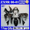 7gifts+Custom For ALL Black KAWASAKI ZX9R 00-01 00 01 ZX-9R MK#1703 9 R Glossy black no decals ZX 9R 2000 2001 00 01 COOL Fairing Kit