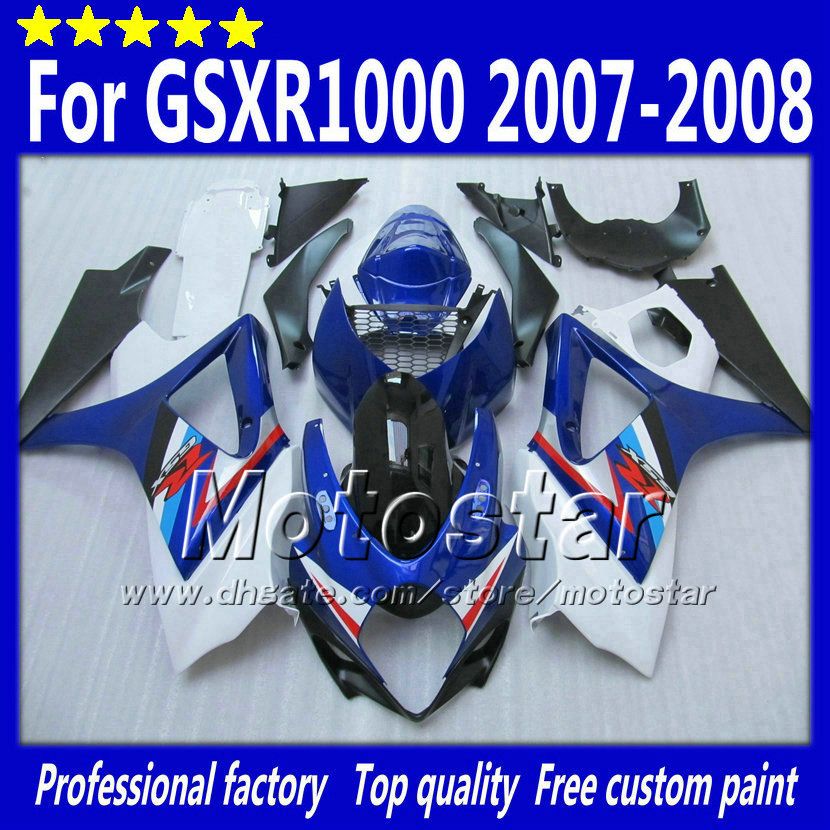 7 Gifts! Suzuki GSXR 1000 2007 GSXR1000 07 08 GSX-R1000 2008 K7 Glossy Whtie Bue Black SA124 için Karoser İşlemleri