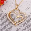 Bijoux de mode 18K plaqué or strass cristal double coeur pendentif collier Saint-Valentin cadeau pour les femmes livraison gratuite 10pcs / lot