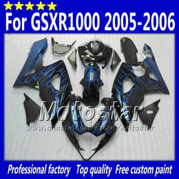 7 gifts fairings set for suzuki gsxr1000 05 06 gsxr1000 2005 gsxr 1000 2006 k5 blue flame in glossy black aftermarket fairing sd32