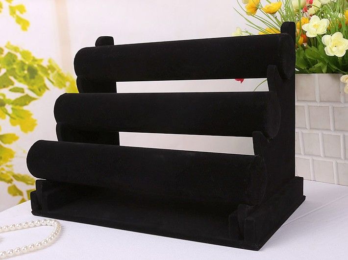 Nya smycken Display Black 3 Layers Velvet Armband Watch Display Jewelry Holder Stand Löstagbar EC12789737