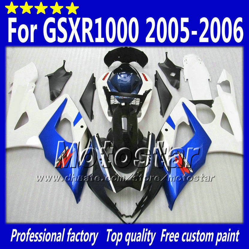 7 GSXR1000 05 06 GSX-R1000 2005 GSXR 1000 2006 K5光沢のあるブルーホワイトブラックアフターマーケットフェアリングSD54