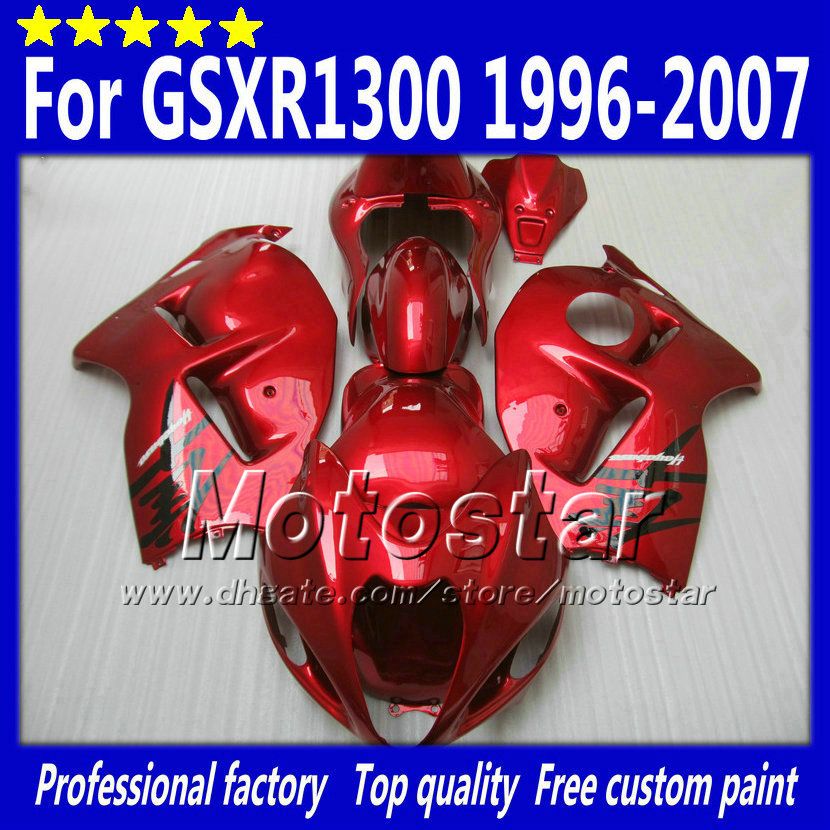 7 Geschenke Verkleidungsset für Suzuki GSX1300R Hayabusa 1996 2007 GSX 1300R 9607 GSX1300R, komplett rot glänzendes Verkleidungsset SF76