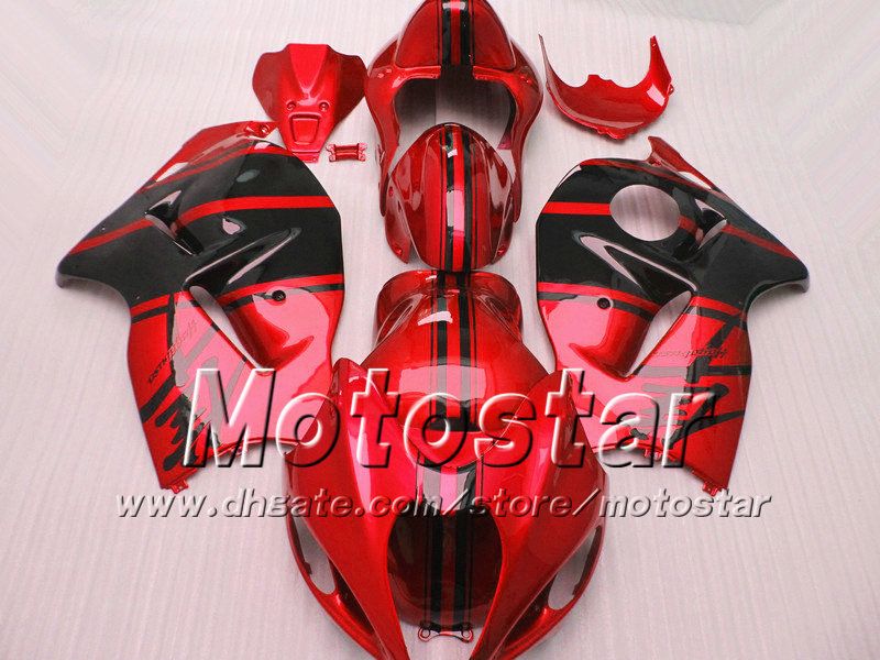 7 Gåvor ABS Fairings för Suzuki GSX1300R Hayabusa 1996 - 2007 GSX 1300R 96-07 GSX-1300R Svart i blankrig Röd Fairing BDoy Set SF27