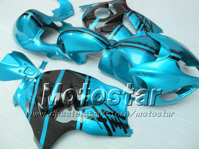 7 gåvor ABS Fairings för Suzuki GSX1300R Hayabusa 1996 - 2007 GSX 1300R 96-07 GSX-1300R Svart i blank vatten Blue Fairing Body Set SF30