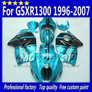 7 Geschenke ABS-Verkleidungen für Suzuki GSX1300R Hayabusa 1996–2007 GSX 1300R 96–07 GSX-1300R schwarz in glänzendem Wasserblau Verkleidungskörper-Set SF30