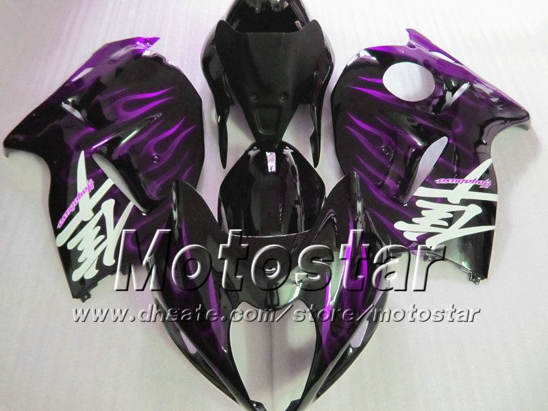 7 Gifts abs fairings for SUZUKI GSX1300R hayabusa 1996 - 2007 GSX 1300R 96-07 GSX-1300R purple flame in glossy black fairing body set Sf42