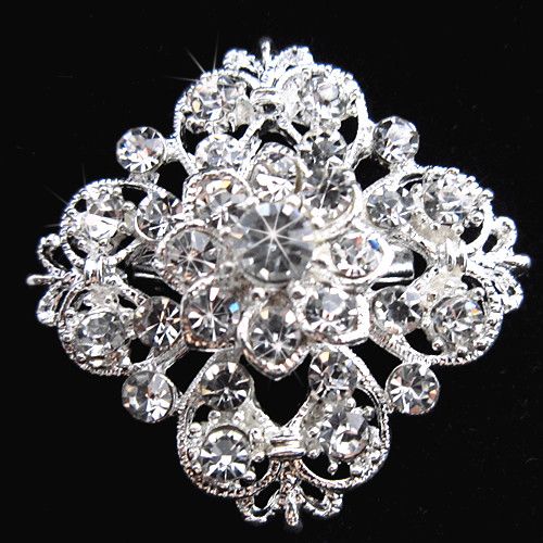 Silver Tone Clear Rhinestone Crystal Brooch Flower Girls' Corsage Fashion Brooch Wedding Bridal Bouquet Pins Brooches B634