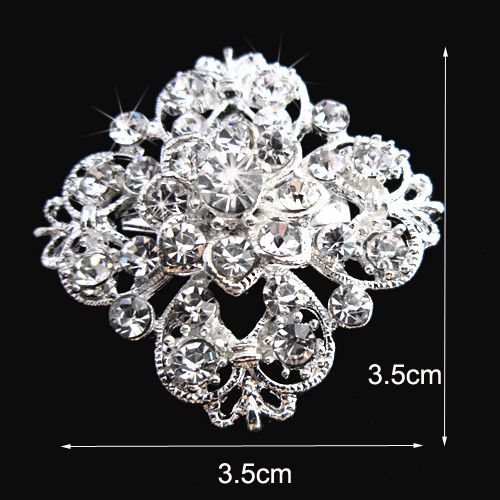 Silver Tone Clear Rhinestone Crystal Brooch Flower Girls Corsage ...