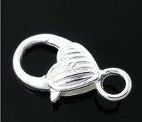 Gratis verzending! Verzilverd hart vorm w / lijn kreeft clasps hoge kwaliteit26 * 12mm sieraden bevindingen groothandel