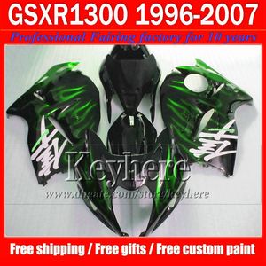 Motorcycle fairings for GSX-1300R 1996 1997- 2007 SUZUKI GSX1300R Hayabusa 96-07 green flame in black body work fairing with 7 gifts jk32
