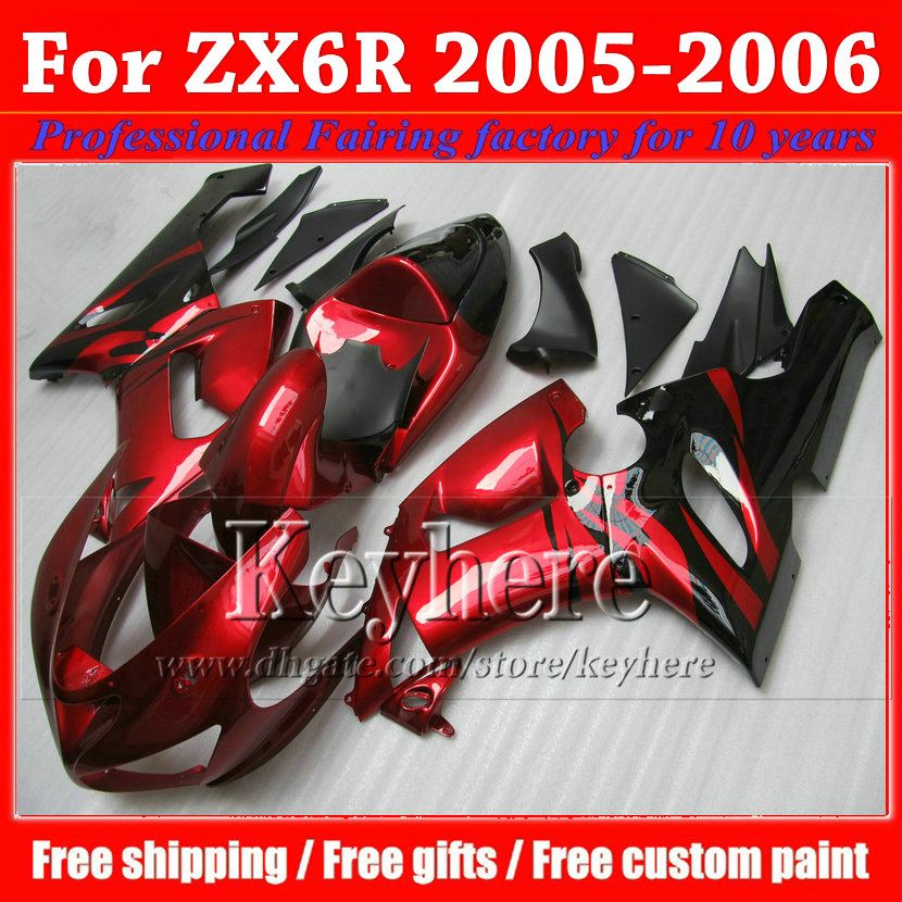 

Low price ABS fairings kit for KAWASAKI 2005 2006 ZX 6R Ninja bright red black motorcycle body work ZX6R ZX-6R 05 06 with 7 gifts gk64, Same as picture