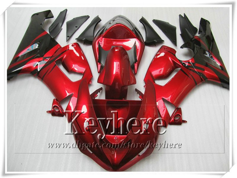 川崎2005 2006 ZX 6R NINJA BRIED RED BLACK MOTOLCYCLE BODY WORK ZX6R ZX-6R 05 06 with 7ギフトGK64