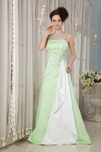 Custom Made Collection Sexy Spaghetti Satin Mint and white Evening Party Dresses Beads Formal Gowns Mother of the Bride Dresses