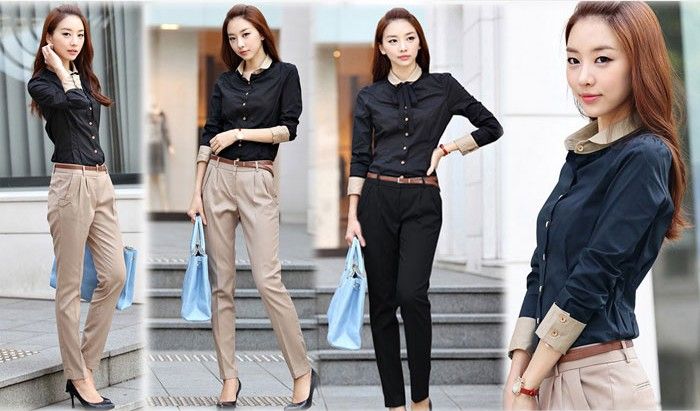 New Fashion Korean Business Attire Women Shirts Slim Long Sleeve Color  Matching Ladys Shirt From Worldtrade68, $15.92 | DHgate.Com