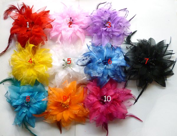 

2013 new children hair acce orie feather baby chri tma flower headwear clip baby hair clip 10 color 120 pc lot hy1001