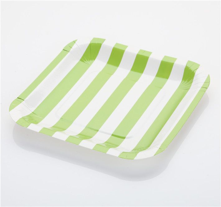 Set Of 7 Creative Square Stripe Paper Plates And 9 OZ Paper Cups Mix