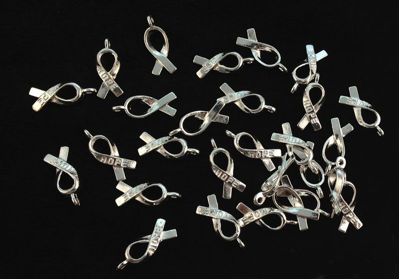 Bright Silver Cancer Awareness HOPE Ribbon Charms A5104SP