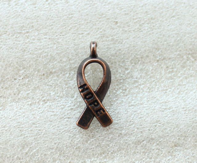 

140PCS Antiqued Copper Cancer Awareness HOPE Ribbon Charms A5104C, Bronze;silver