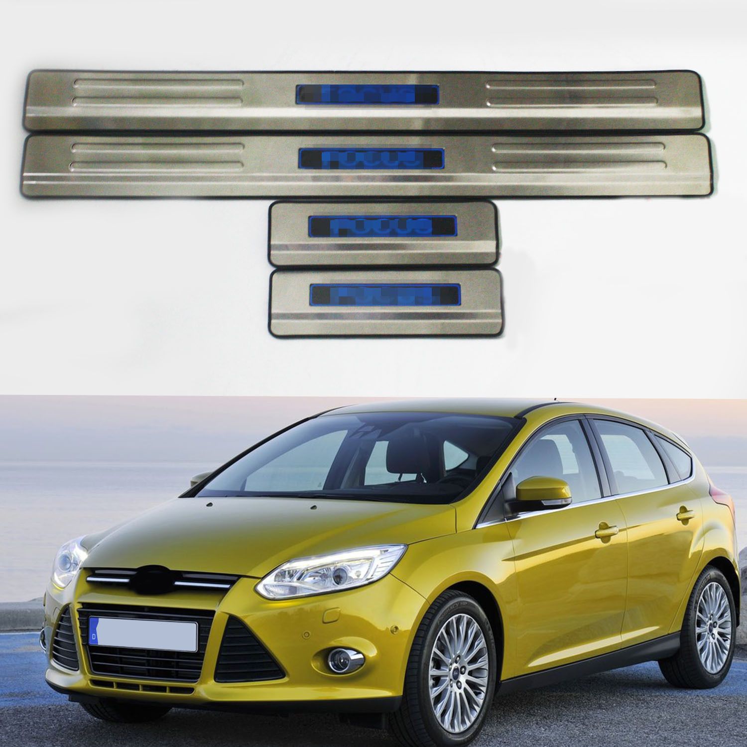 LED Door Sill Illuminated Stainless Steel Scuff Plates Guard Ford Focus
