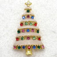 Großhandel bunte Kristall Strass Emaille Weihnachtsbaum Pin Brosche Weihnachten Geschenke C820