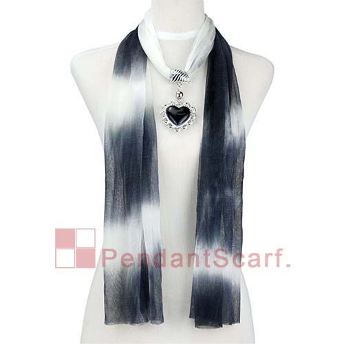Fashion Mixed Jewellery Necklace Scarf Chiffon Pendant Scarf With Charm Plastic Heart Pendant, SC0012