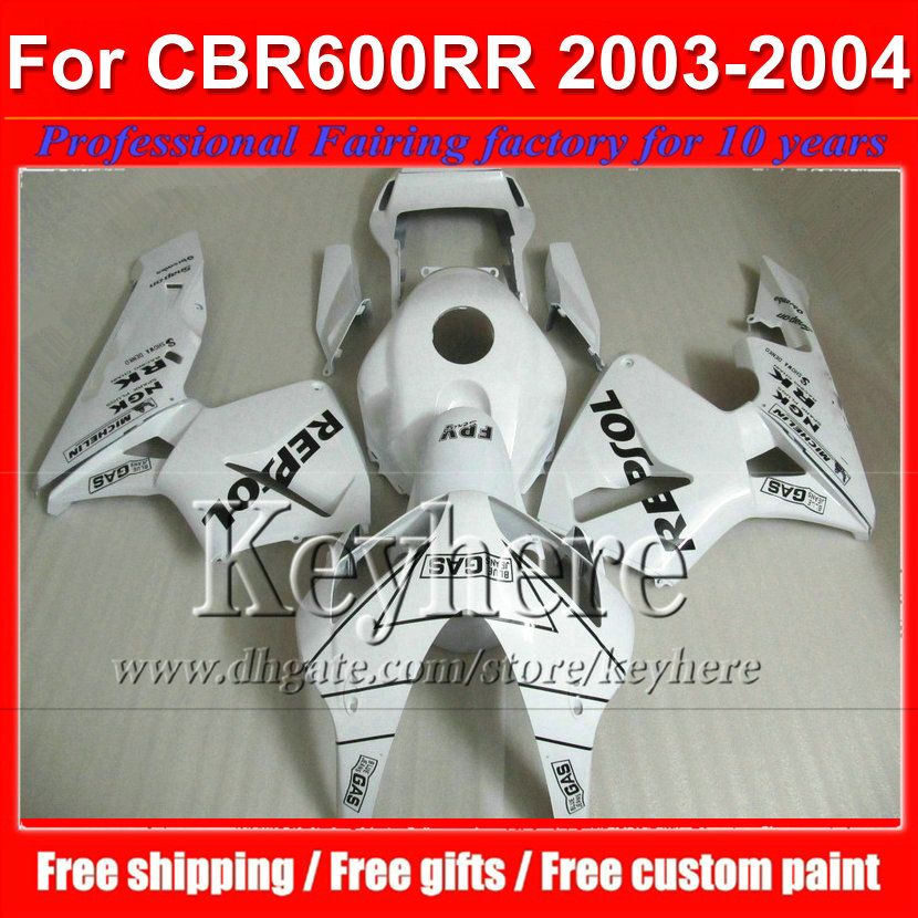 Free 7 gifts white REPSOL ABS motorcycles for CBR 600RR 2003 2004 Honda Injection CBR-600RR 03 F5 CBR600RR 04 plastic fairings kit By108