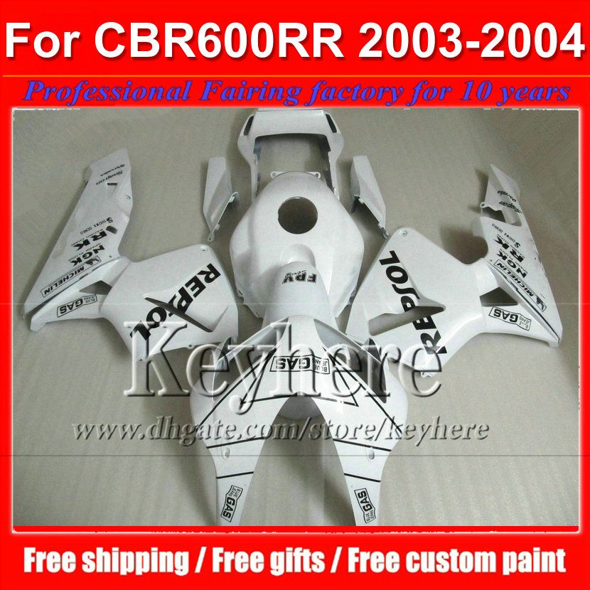 Kostenlose 7 Geschenke weiß REPSOL ABS Motorräder für CBR 600RR 2003 2004 Honda Einspritzung CBR-600RR 03 F5 CBR600RR 04 Plastikverkleidungssatz By108