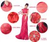 Elegante coluna de bainha de renda vermelha alta de manga curta Cheongsam Vestidos de noiva vestidos de noiva Dresses Cheongsam sereia Dres9210148