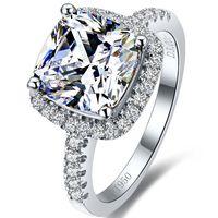Venta al por mayor 3 ct corte Princesa sello PT950 Mejor calidad anillo diamante de plata sintética, anillo de compromiso, anillo de bodas, propuesta, compromiso, boda