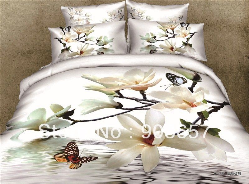 Luxurious 3d White Flower Erfly Bedding Set 100 Cotton Oil Luxurious 3d White Flower Erfly Bedding Set 100 Cotton Oil Painting Full Queen Girls Bed In A Bag Sheet Comforter Sets