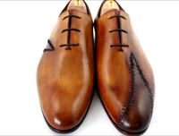 Hombres Zapatos de vestir Zapatos Oxfords Zapatos hechos a mano personalizados Piel de becerro genuina Punta redonda Color marrón HD-0126