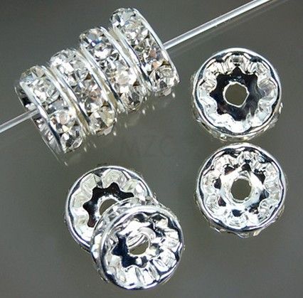 Darmowa Wysyłka 8mm 10mm White Clear A Rhinestone Crystal Silver Plated Rondelle Spacer .Best Luźne Koraliki Ustalenia Biżuterii.