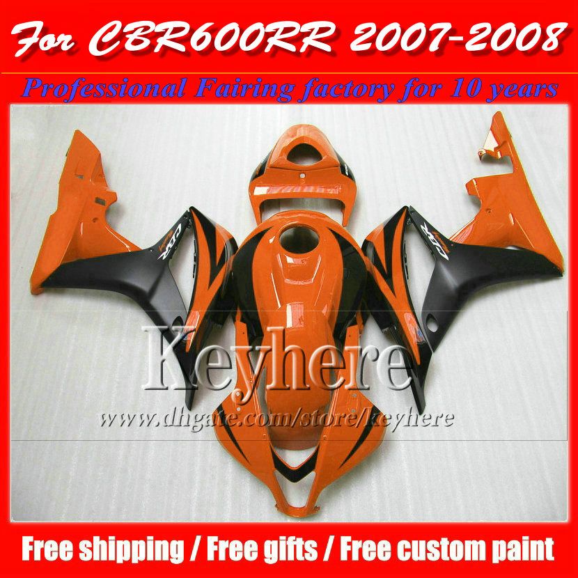 Carénages moto noir orange de haute qualité pour Injection HONDA CBR600RR 07 CBR-600RR 08 kit carrosserie carénage 2007 2008 CBR 600RR F5 avec 7 cadeaux fk9