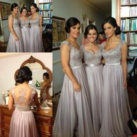 Wholesale Norma Couture silver grey coral lavender cap sleeve sheer back applique chiffon long for sale cheap bridesmaid dresses