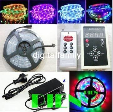 Dream Color LED Strip Light RGB 5050 Magic Intelligent 150LED 5M 133 Program + RF-kontroller + 4A Strömförsörjning Freeshipping 1Set / Lot