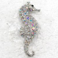 12pcs / lot Rhinestone di cristallo all'ingrosso Seahorse spilla gioielli regalo moda costume pin spilla C163