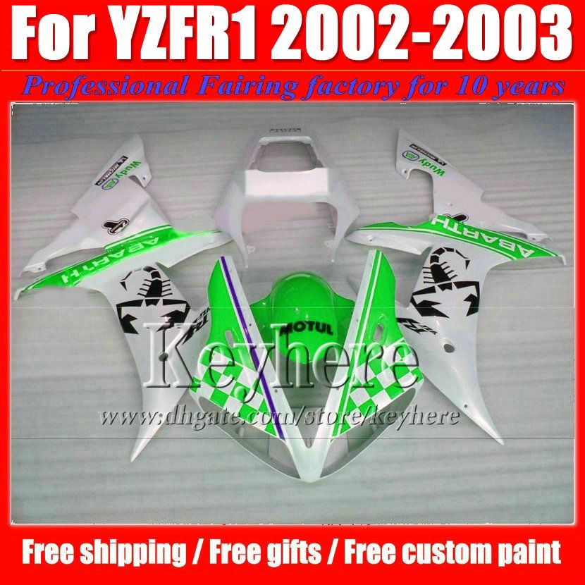 Populaire YZFR1 2002 2003 ABS en plastique YAMAHA kit de carénage YZF R1 02 YZF-R1 03 vert blanc moto de course pièces avec 7 cadeaux tp41